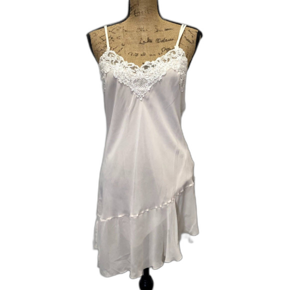 Linea Donatella Lace Pearl Slip Chemise Bridal‎ Lingerie Blush White Size Medium - Picture 1 of 6